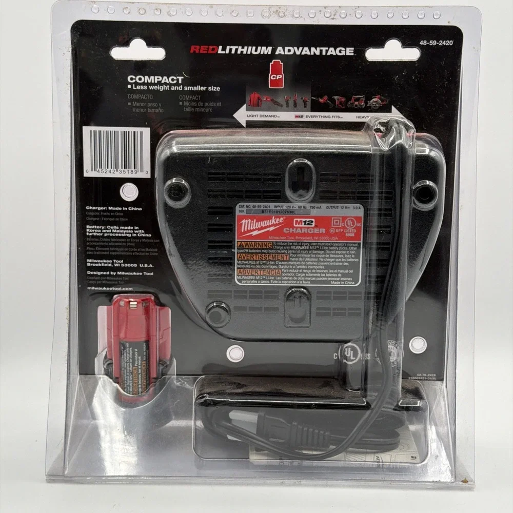Milwaukee 48-59-2420 M12 RED LITHIUM Starter Kit w/ CP 2.0 Battery & Charger NOS